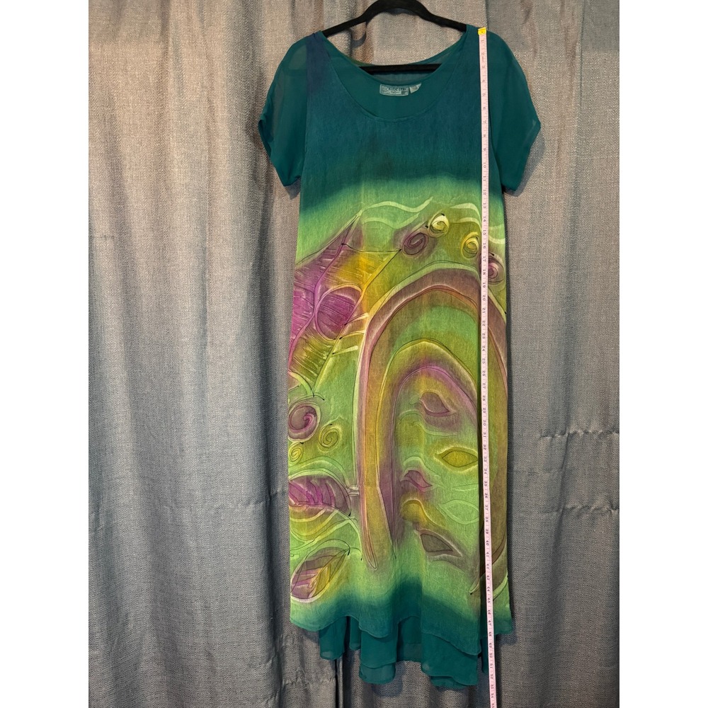 Kloz Lyne Cotton Dress Abstract Print Short Sleeve Casual Green Purple Size‎ S